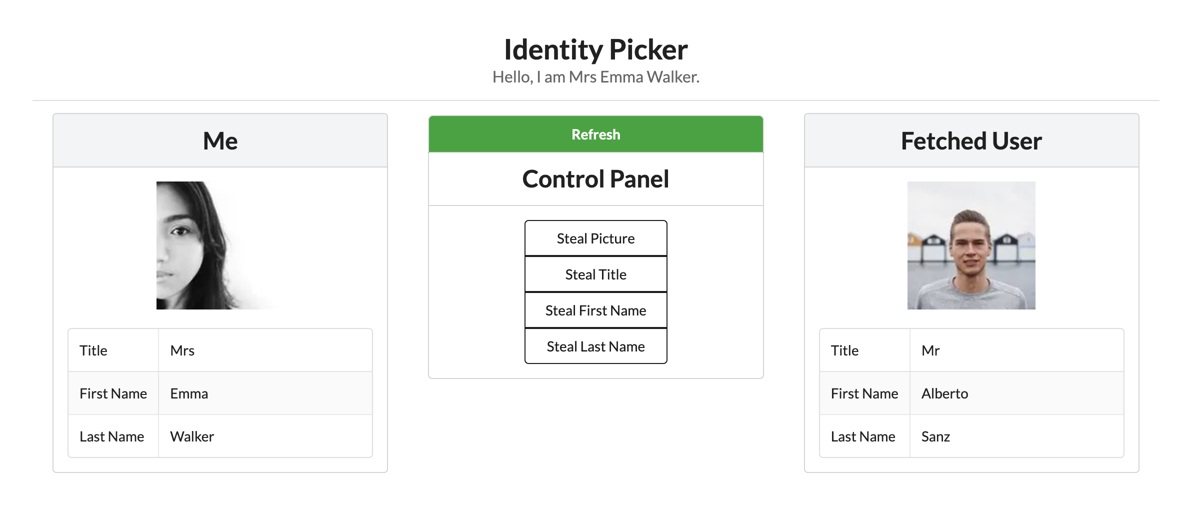 Identity picker preview